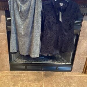 Ann Taylor Black Lace Top and Gray Skirt Set